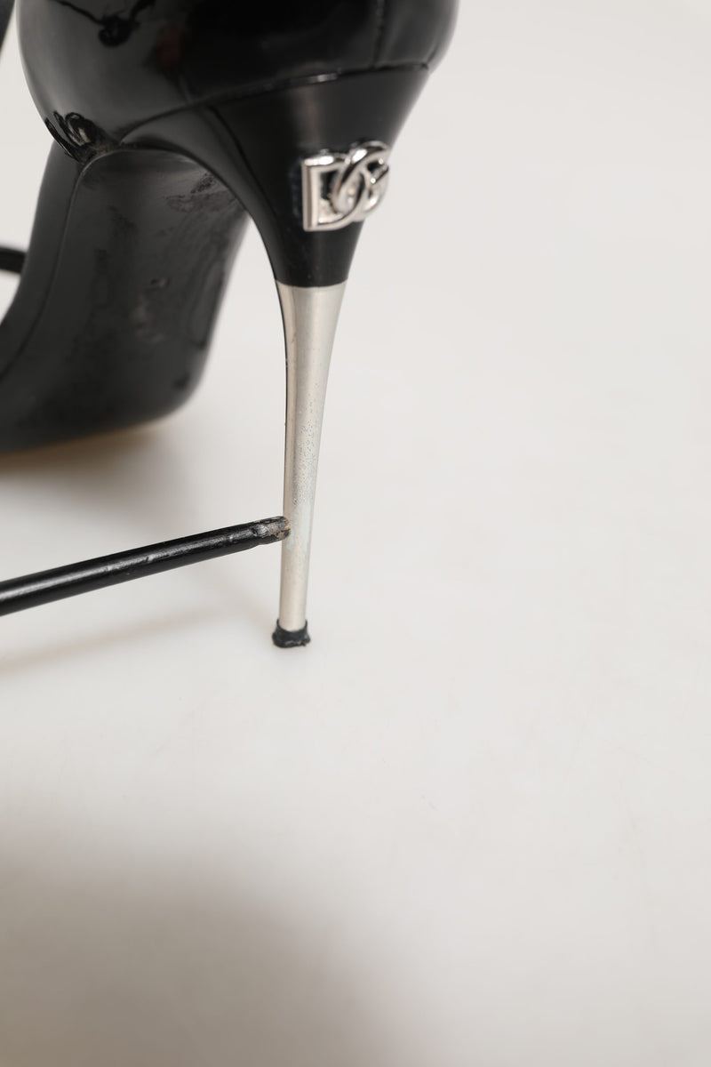 Dolce & Gabbana Black Leather T-strap Heels Sandals