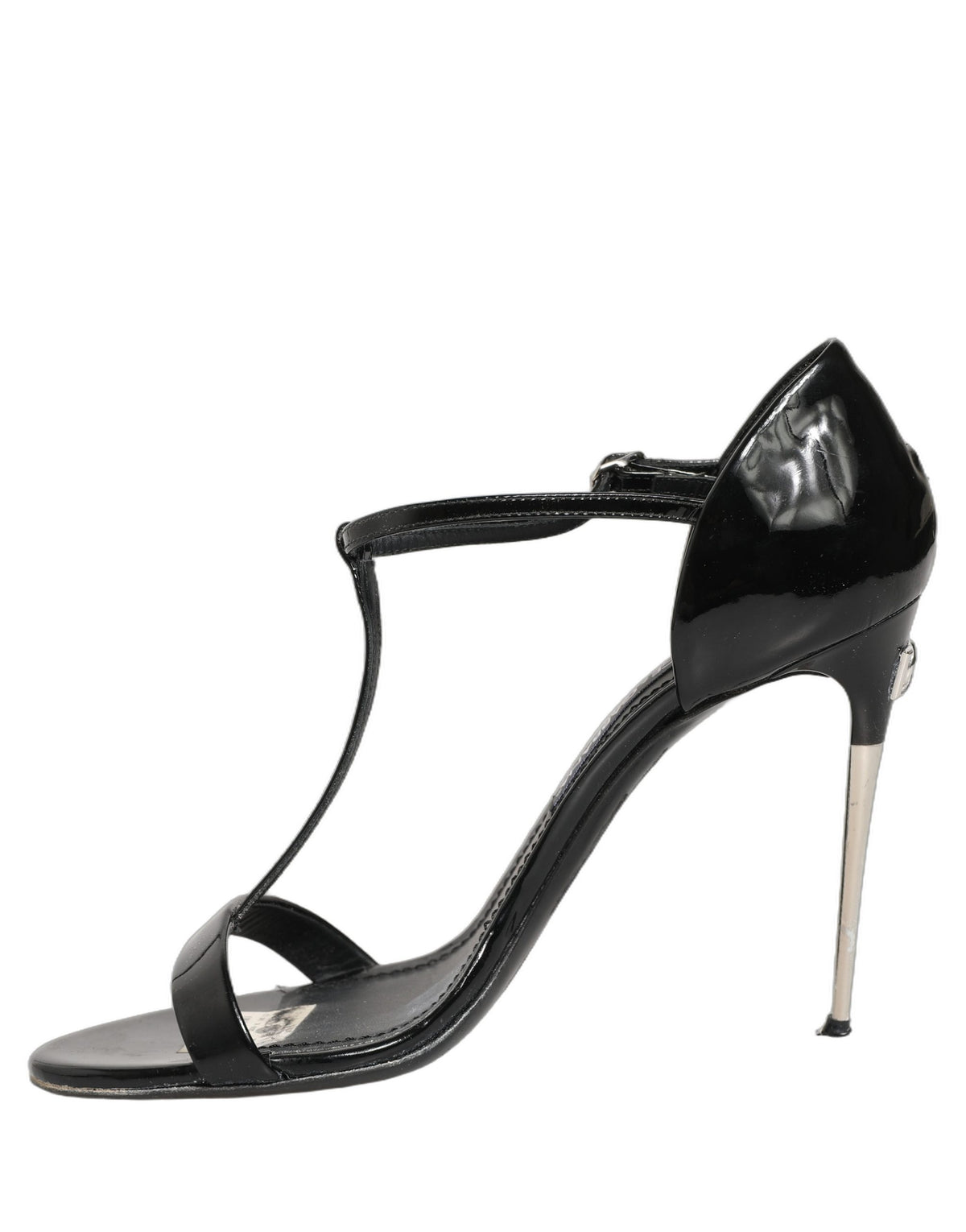 Dolce & Gabbana Black Leather T-strap Heels Sandals