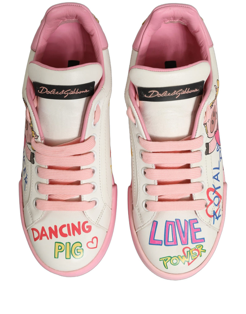 Dolce & Gabbana White Pink Portofino Royal Pig Sneakers