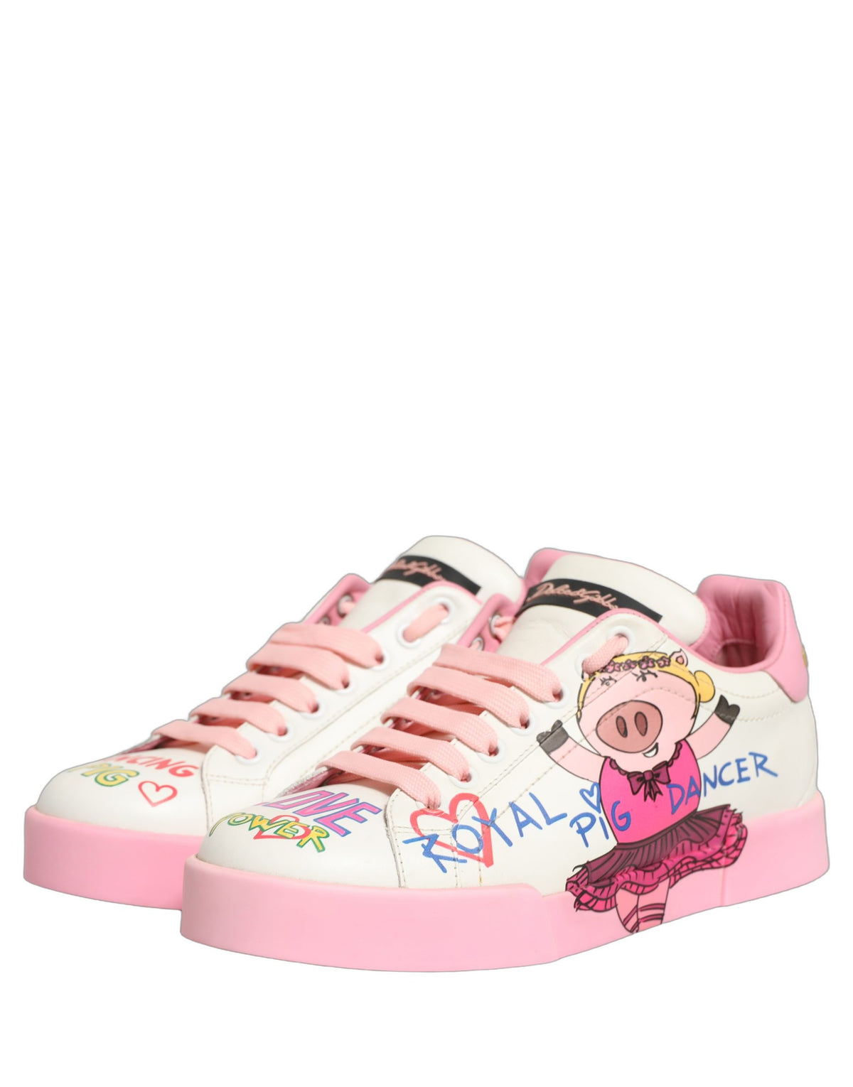Dolce & Gabbana White Pink Portofino Royal Pig Sneakers