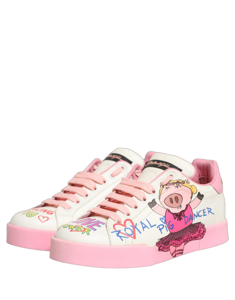 Dolce & Gabbana White Pink Portofino Royal Pig Sneakers