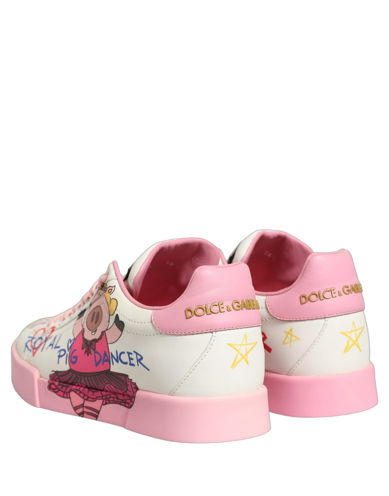 Dolce & Gabbana White Pink Portofino Royal Pig Sneakers