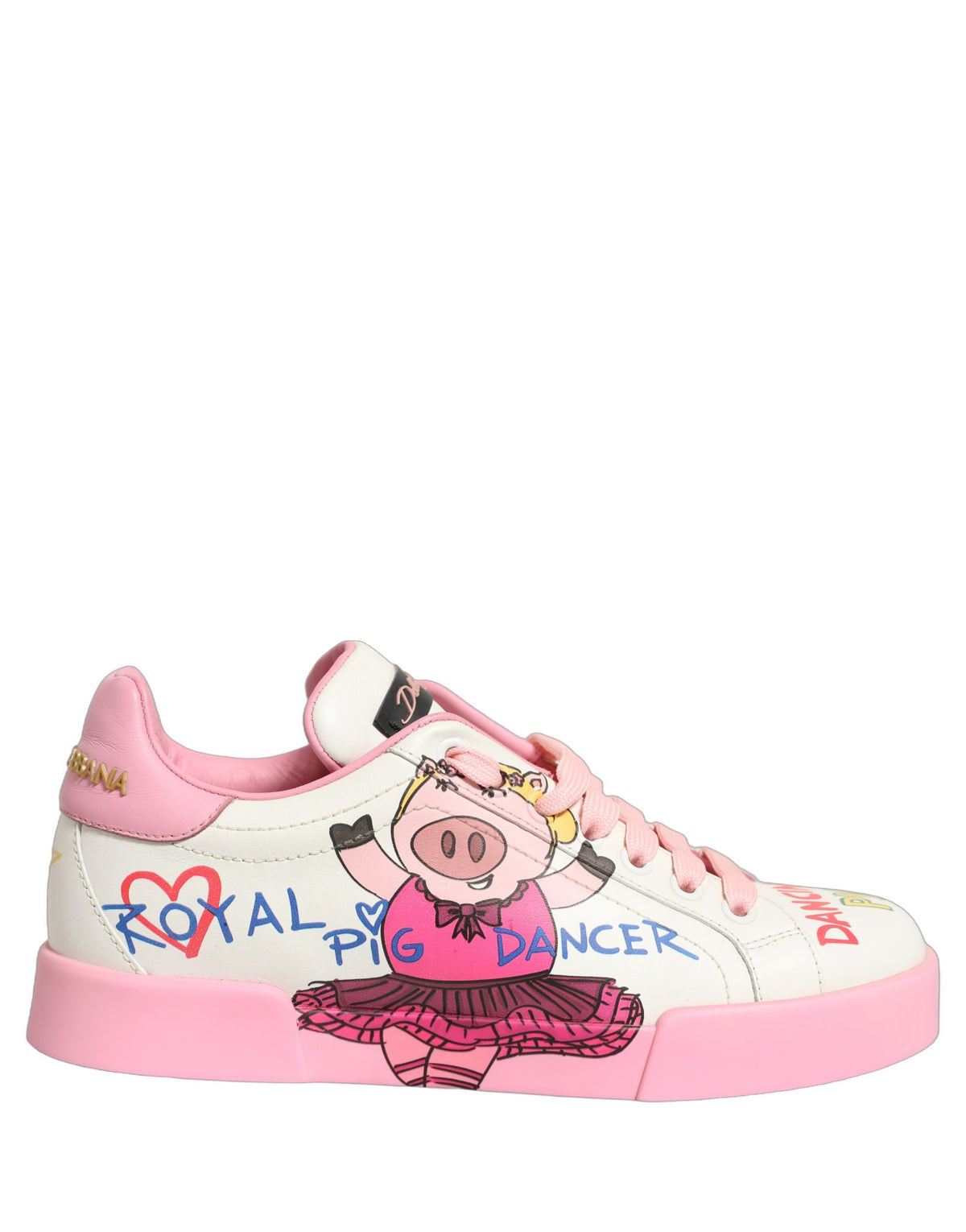 Dolce & Gabbana White Pink Portofino Royal Pig Sneakers