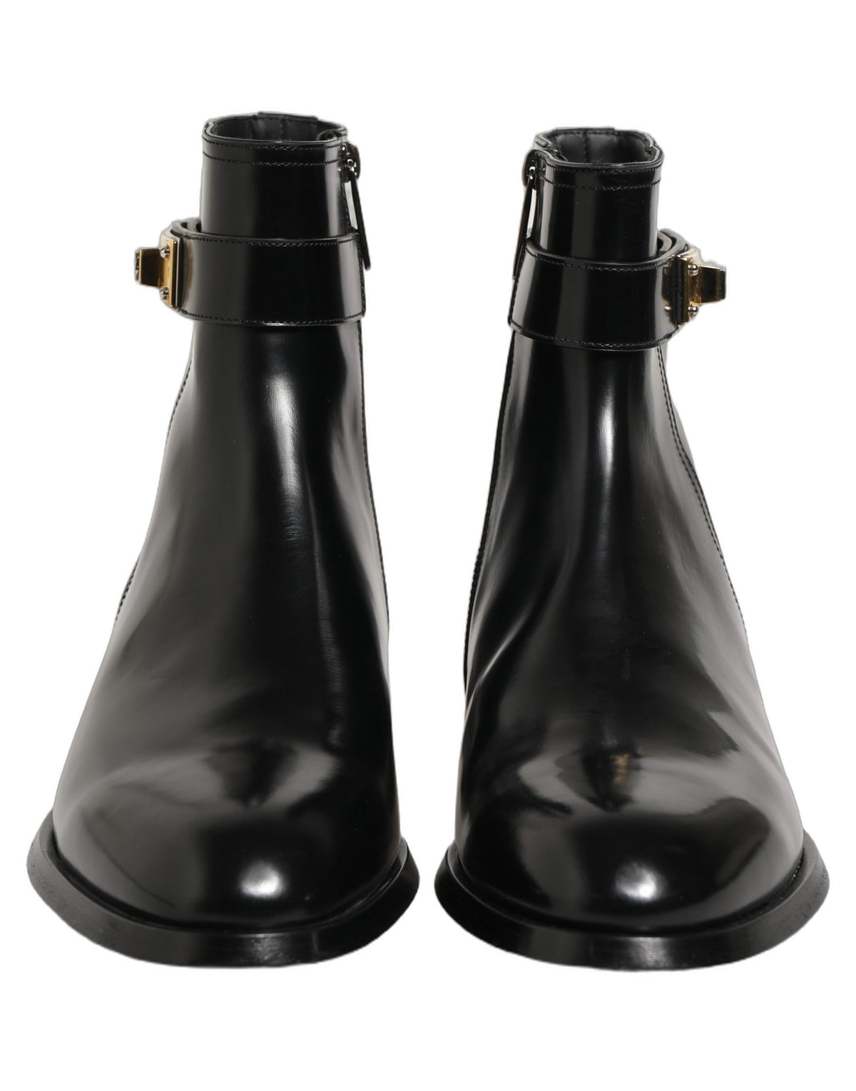Dolce & Gabbana Black Leather Logo Buckle Mid Calf Boots