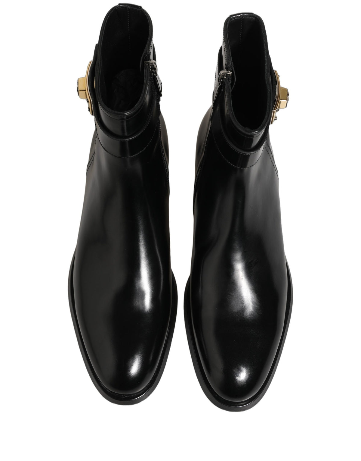 Dolce & Gabbana Black Leather Logo Buckle Mid Calf Boots