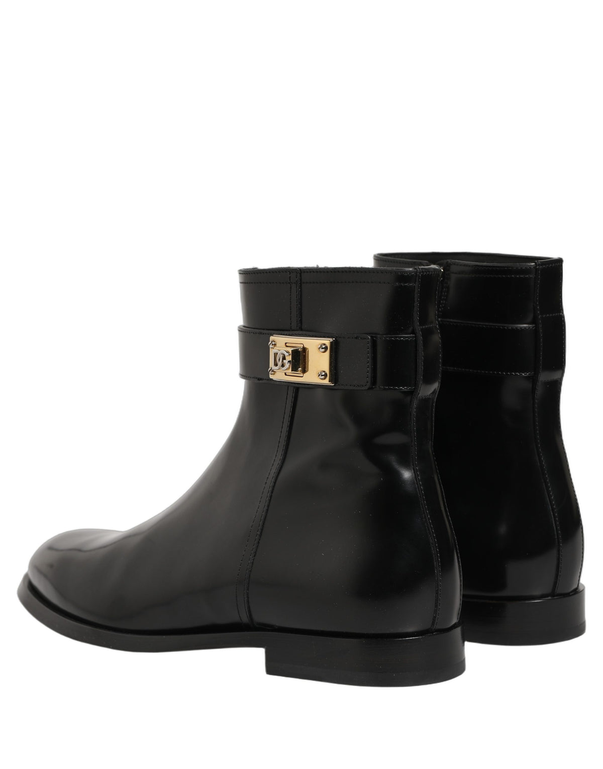 Dolce & Gabbana Black Leather Logo Buckle Mid Calf Boots