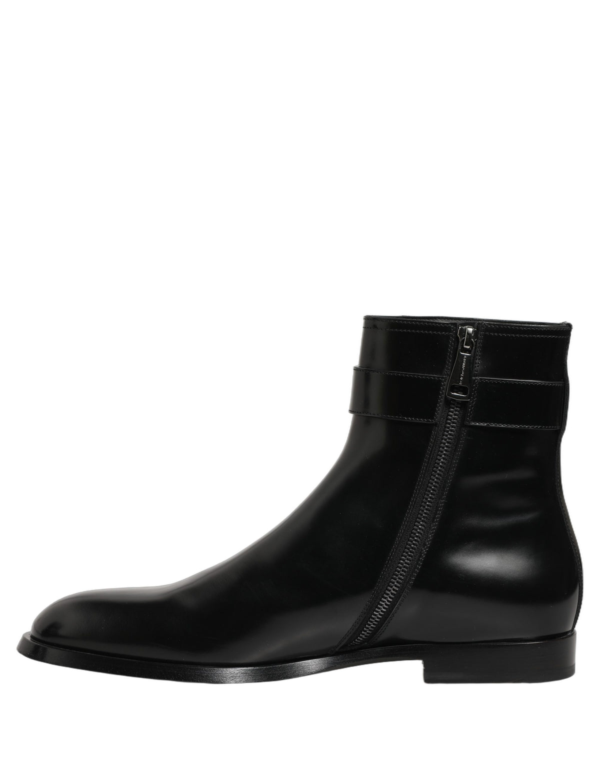 Dolce & Gabbana Black Leather Logo Buckle Mid Calf Boots