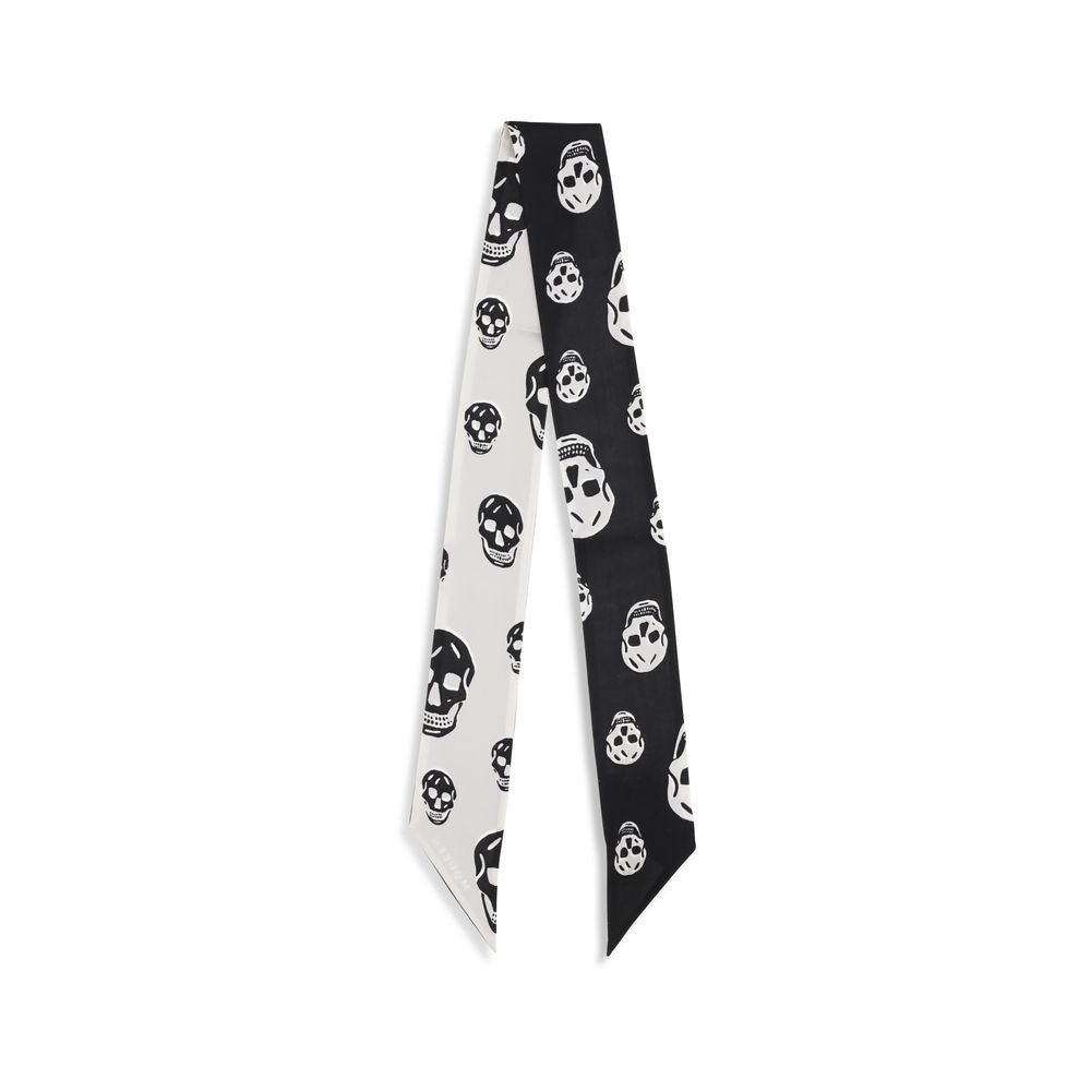 Alexander McQueen Black Silk Skull Ribbon Scarf