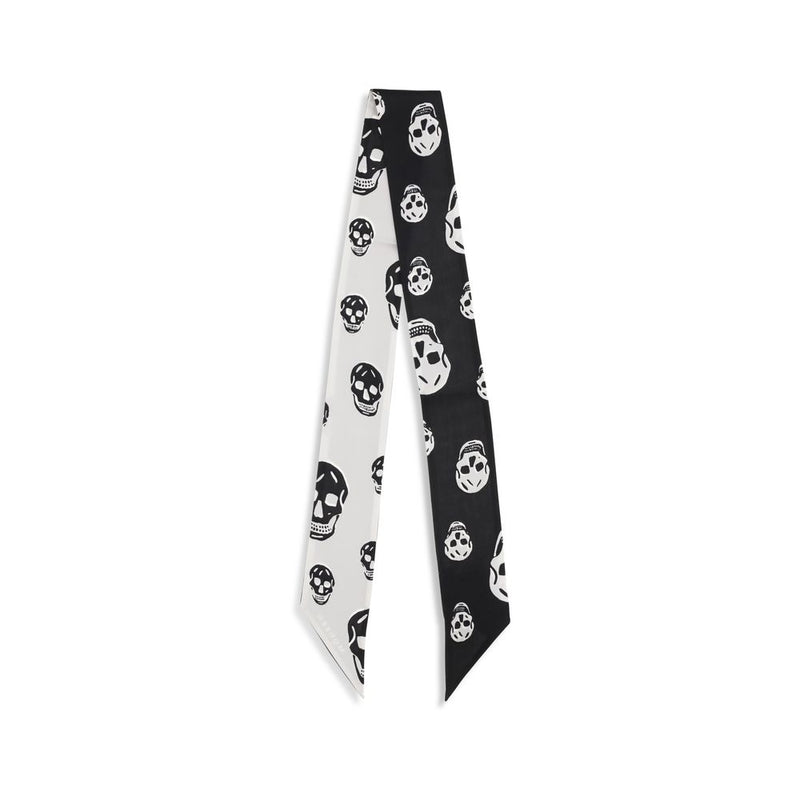 Alexander McQueen Black Silk Skull Ribbon Scarf