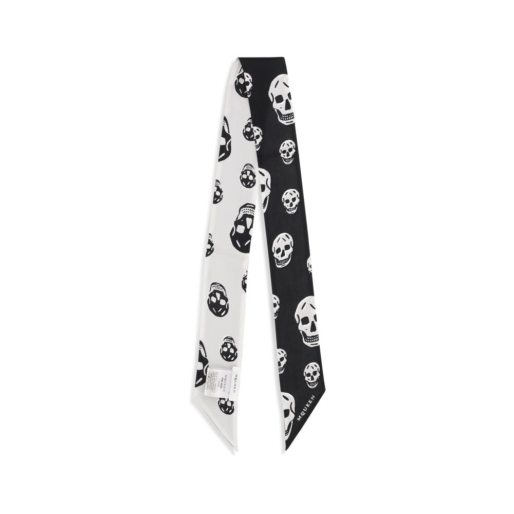Alexander McQueen Black Silk Skull Ribbon Scarf