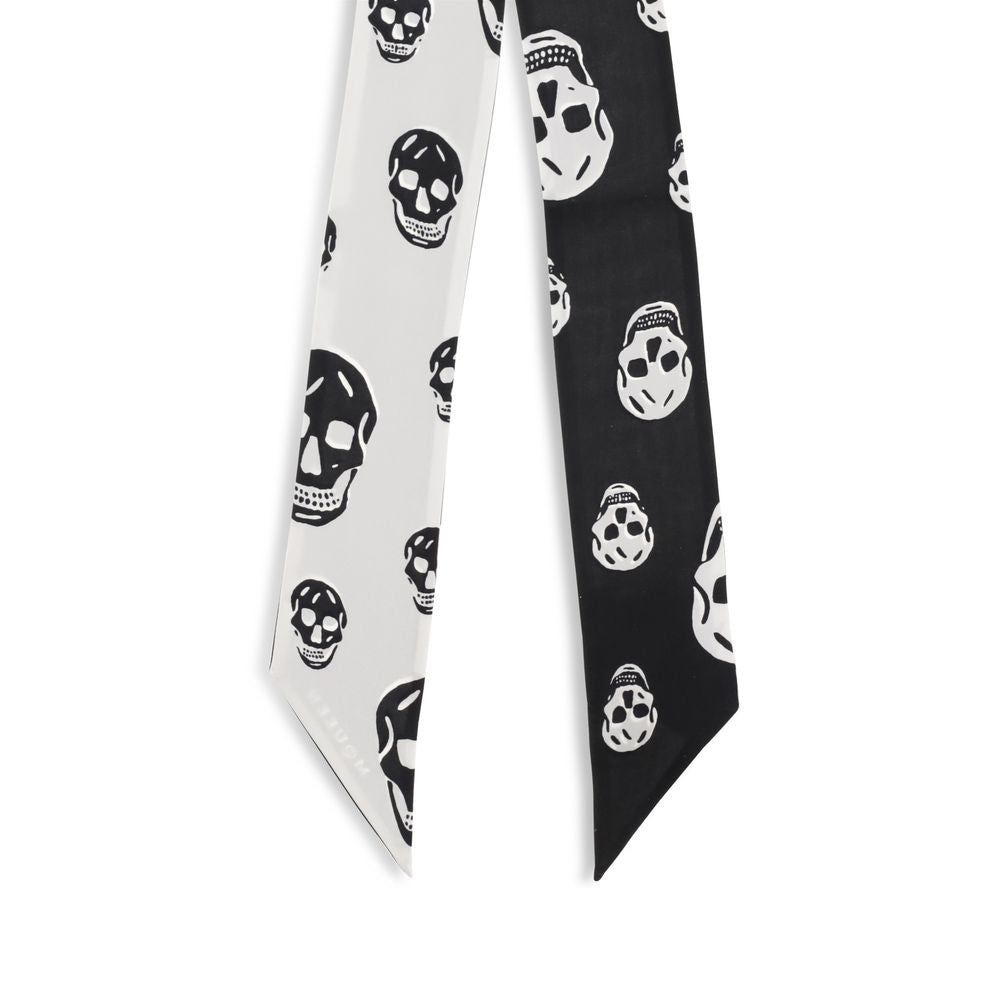 Alexander McQueen Black Silk Skull Ribbon Scarf