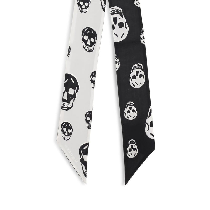 Alexander McQueen Black Silk Skull Ribbon Scarf