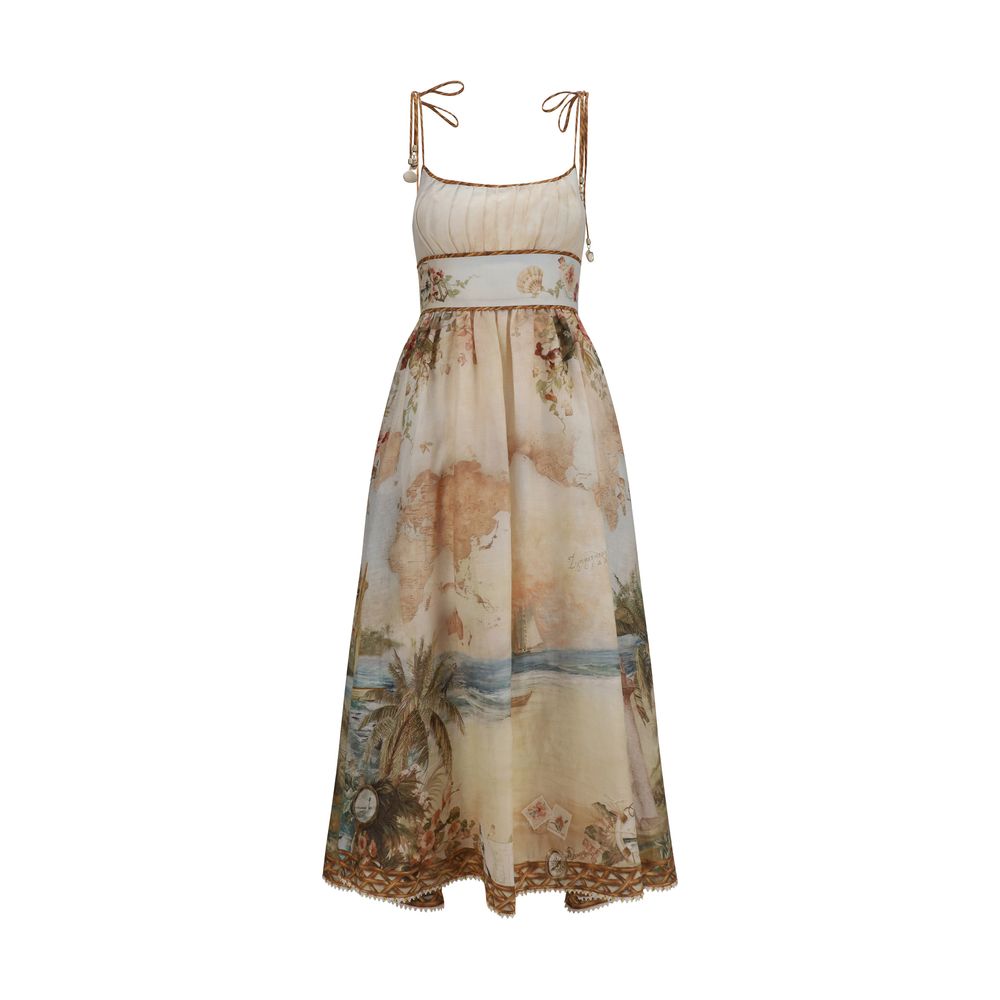 Zimmermann Mahon Beige Linen Corset Midi Dress
