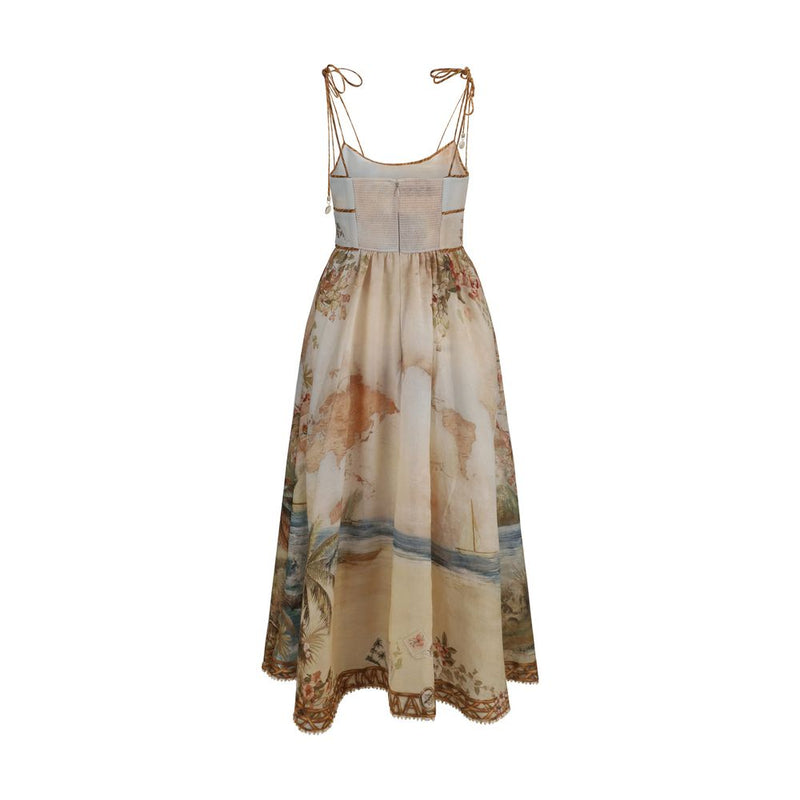 Zimmermann Mahon Beige Linen Corset Midi Dress