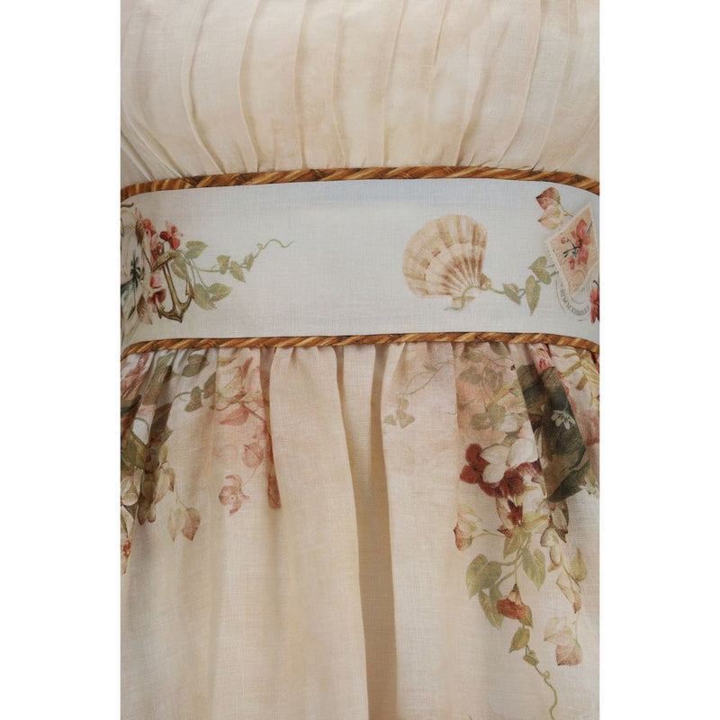Zimmermann Mahon Beige Linen Corset Midi Dress