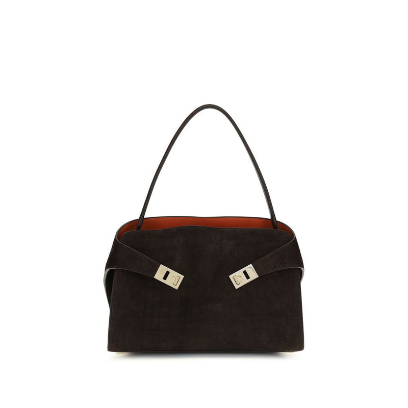 Ferragamo Brown Calf Leather Bos Taurus Shoulder Bag
