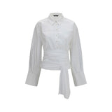 7FOR White Cotton Dress Shirt - Elegant Waist-Knot Design
