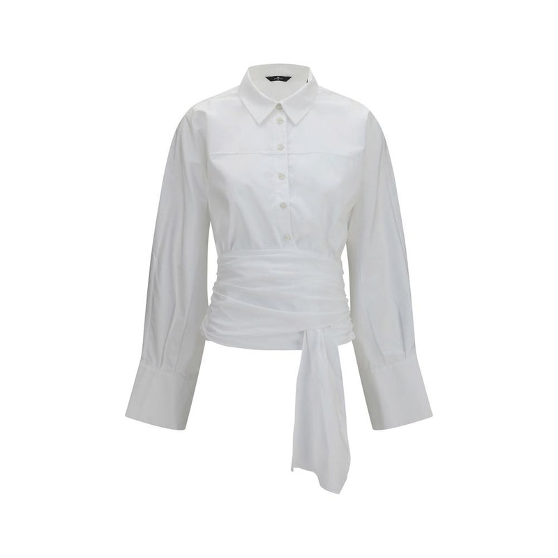 7FOR White Cotton Dress Shirt - Elegant Waist-Knot Design