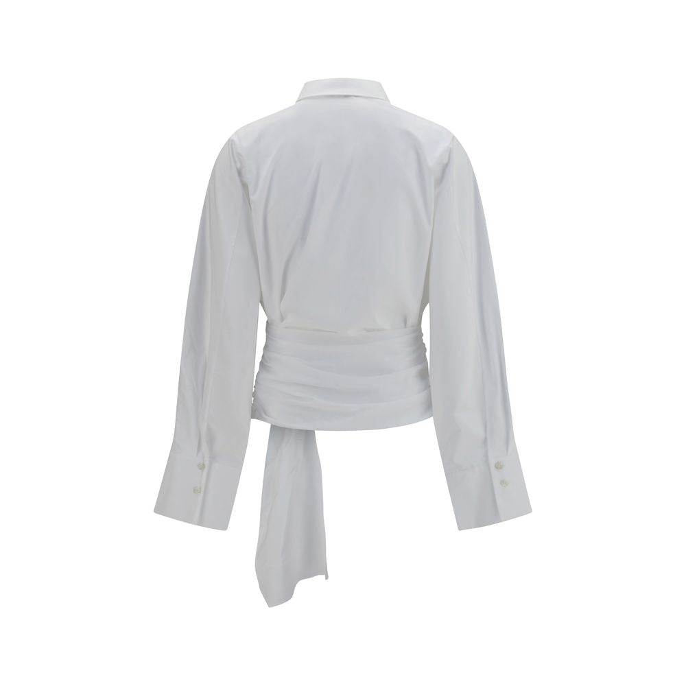 7FOR White Cotton Dress Shirt - Elegant Waist-Knot Design