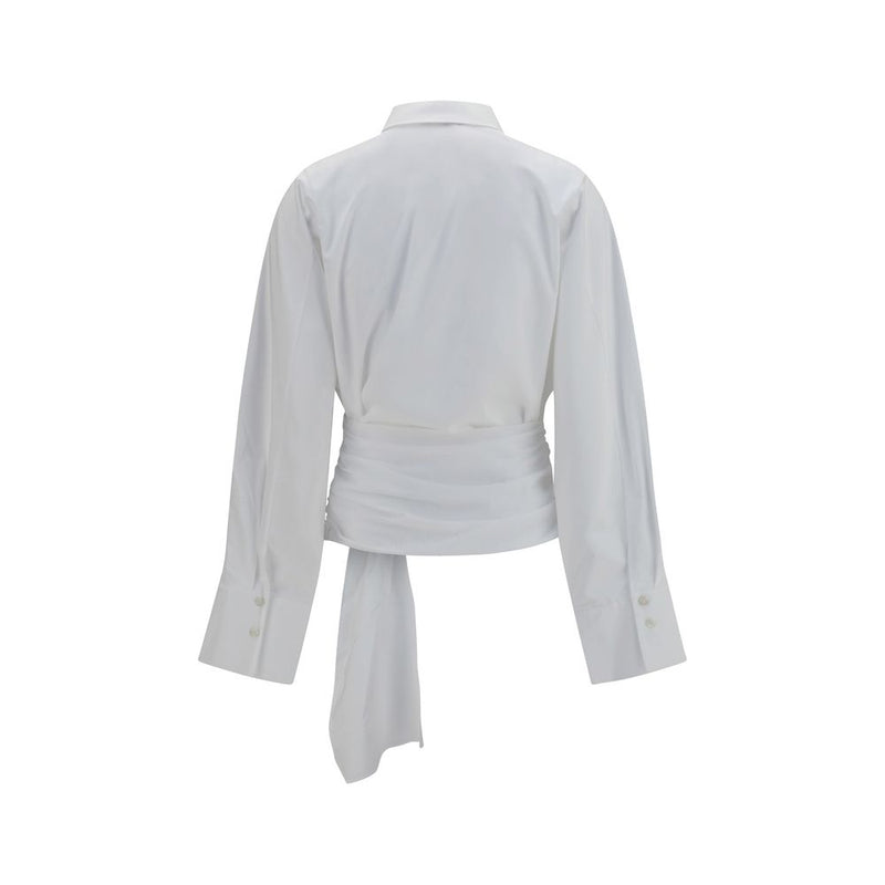 7FOR White Cotton Dress Shirt - Elegant Waist-Knot Design