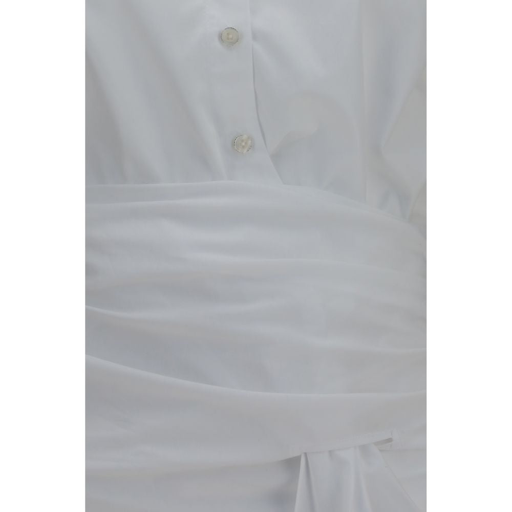 7FOR White Cotton Dress Shirt - Elegant Waist-Knot Design