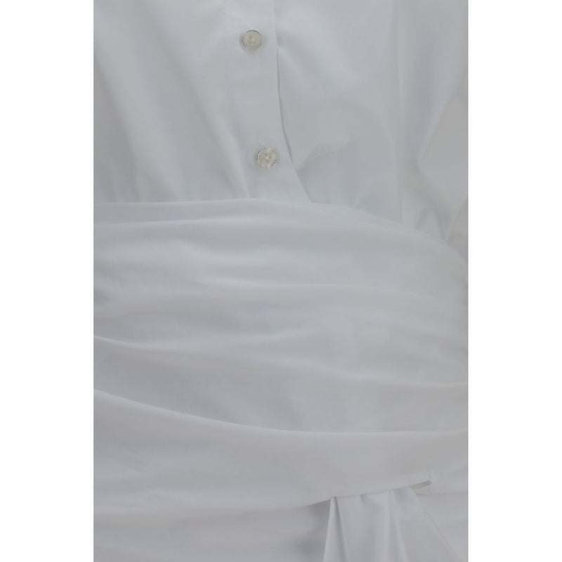 7FOR White Cotton Dress Shirt - Elegant Waist-Knot Design