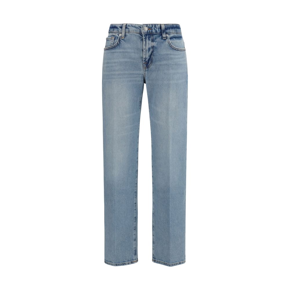 7FOR Blue Cotton Straight-Leg Jeans for Women