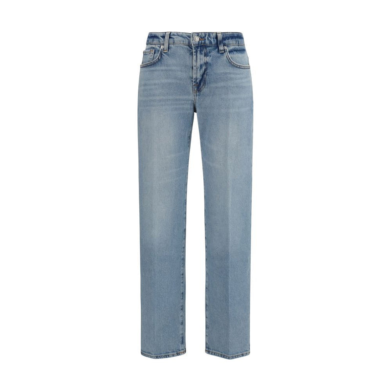 7FOR Blue Cotton Straight-Leg Jeans for Women