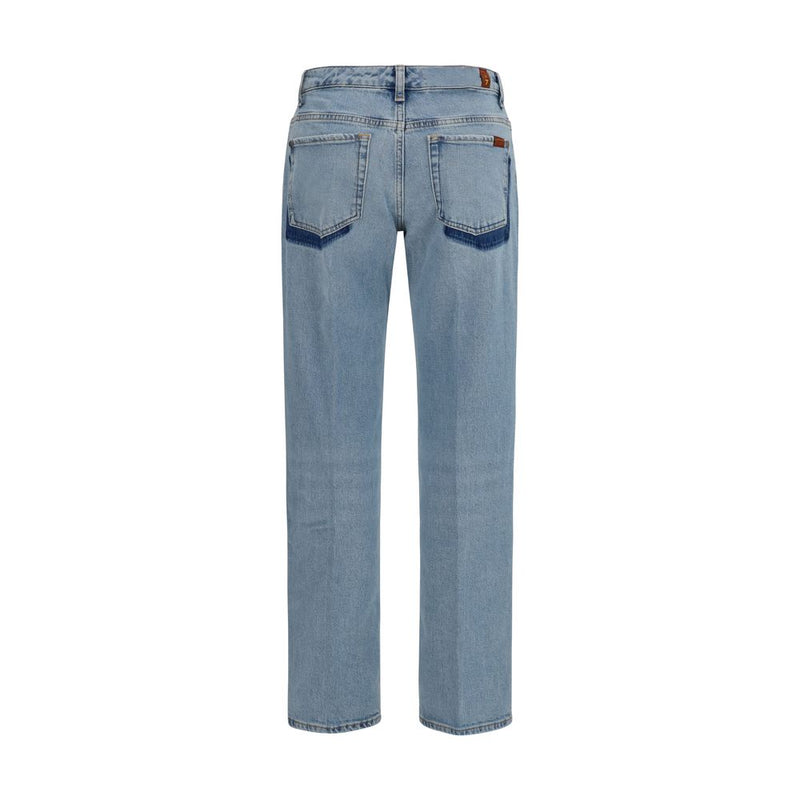 7FOR Blue Cotton Straight-Leg Jeans for Women