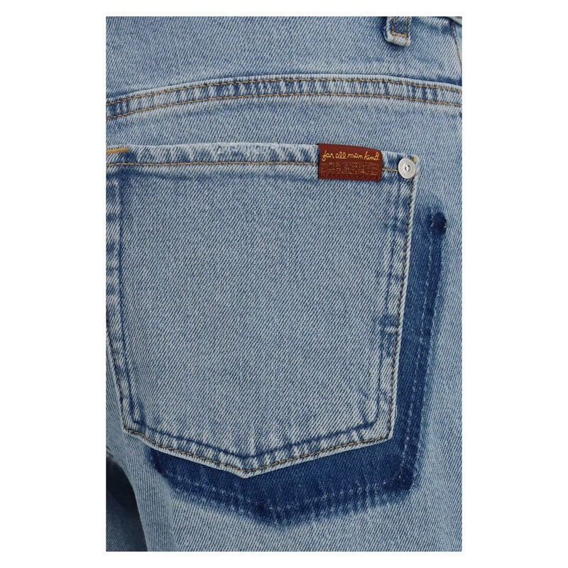 7FOR Blue Cotton Straight-Leg Jeans for Women