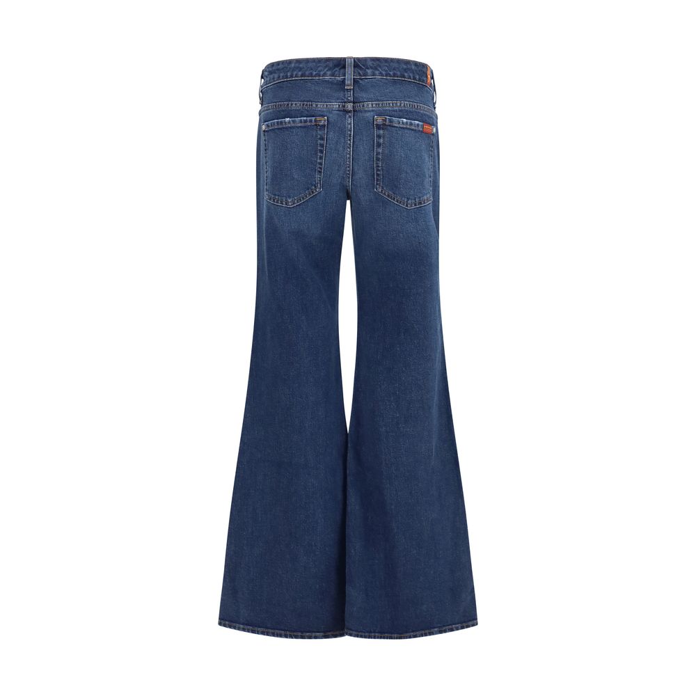 7FOR Blue Cotton Flared Jeans - Vintage-Inspired Style