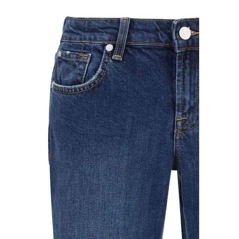 7FOR Blue Cotton Flared Jeans - Vintage-Inspired Style