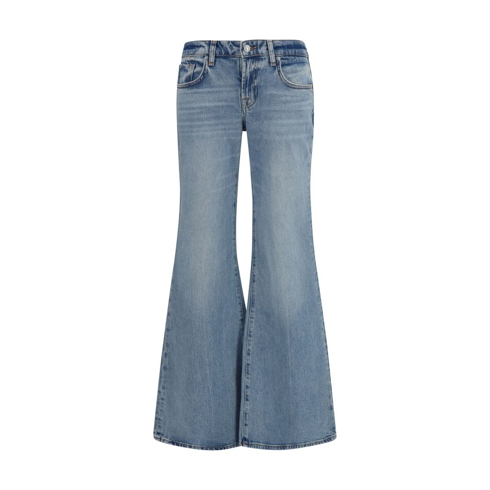 7FOR Blue Cotton Flared Jeans for Women