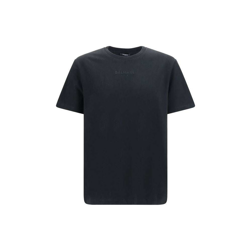 Balmain Black Cotton T-Shirt - Embroidered Logo