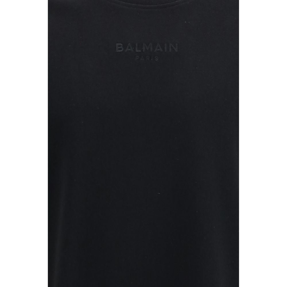 Balmain Black Cotton T-Shirt - Embroidered Logo