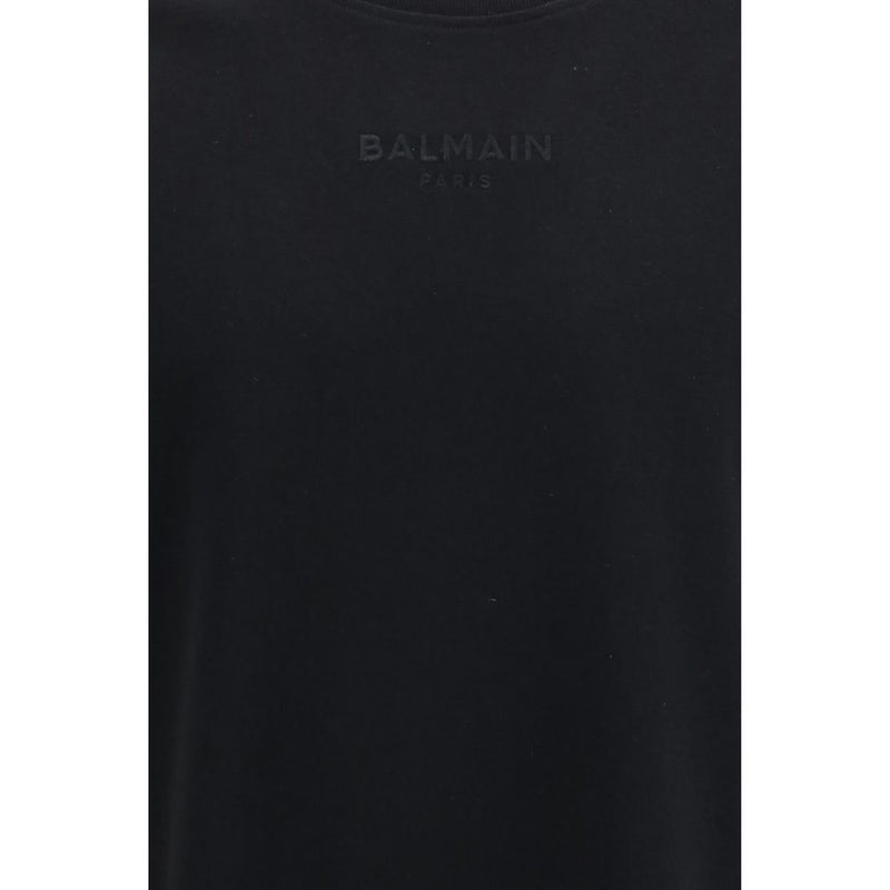 Balmain Black Cotton T-Shirt - Embroidered Logo