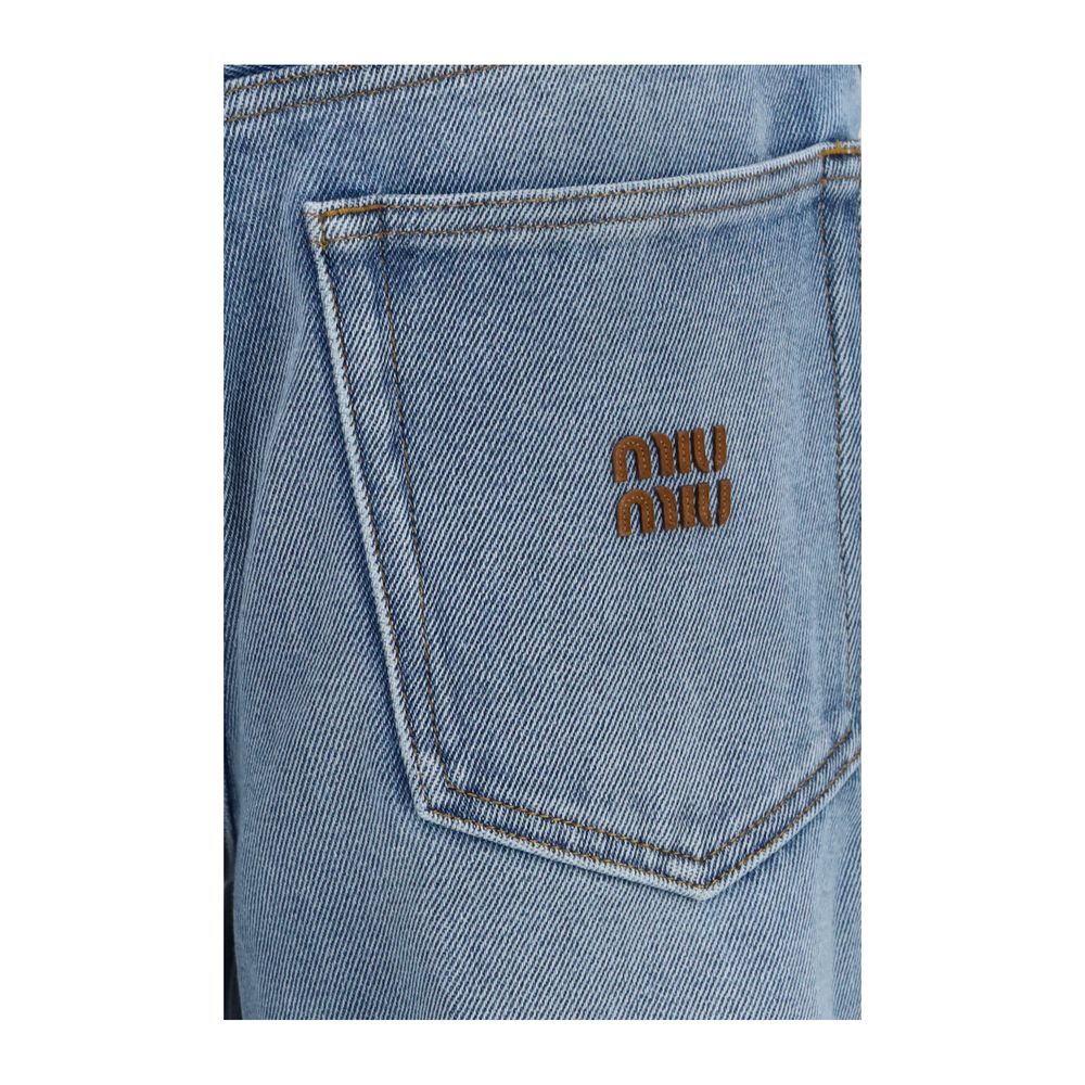 Miu Miu Blue Cotton Relaxed Fit Jeans for Women