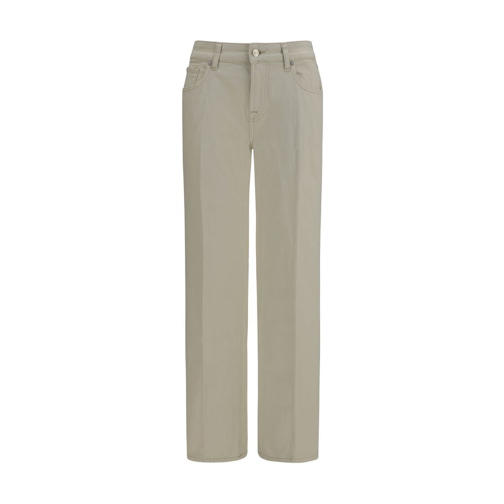 7FOR Calie Beige Cotton Straight-Leg Jeans for Women