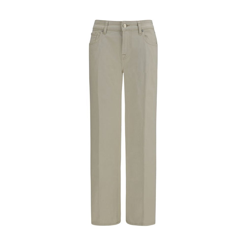 7FOR Calie Beige Cotton Straight-Leg Jeans for Women
