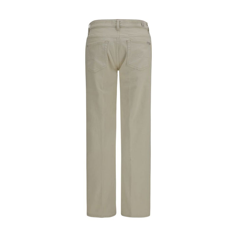7FOR Calie Beige Cotton Straight-Leg Jeans for Women