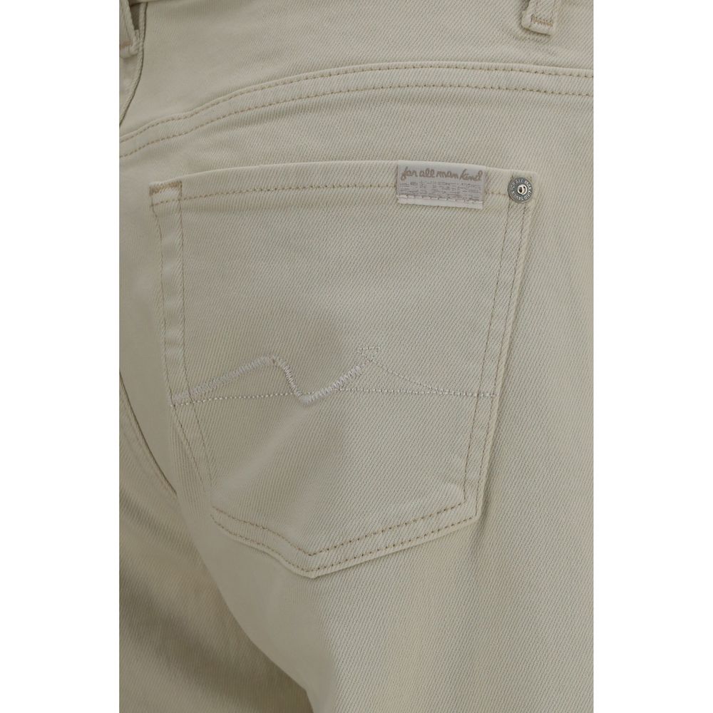 7FOR Calie Beige Cotton Straight-Leg Jeans for Women