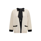 Valentino Garavani Cardigan en Coton Beige avec Nœud Polka-Dot
