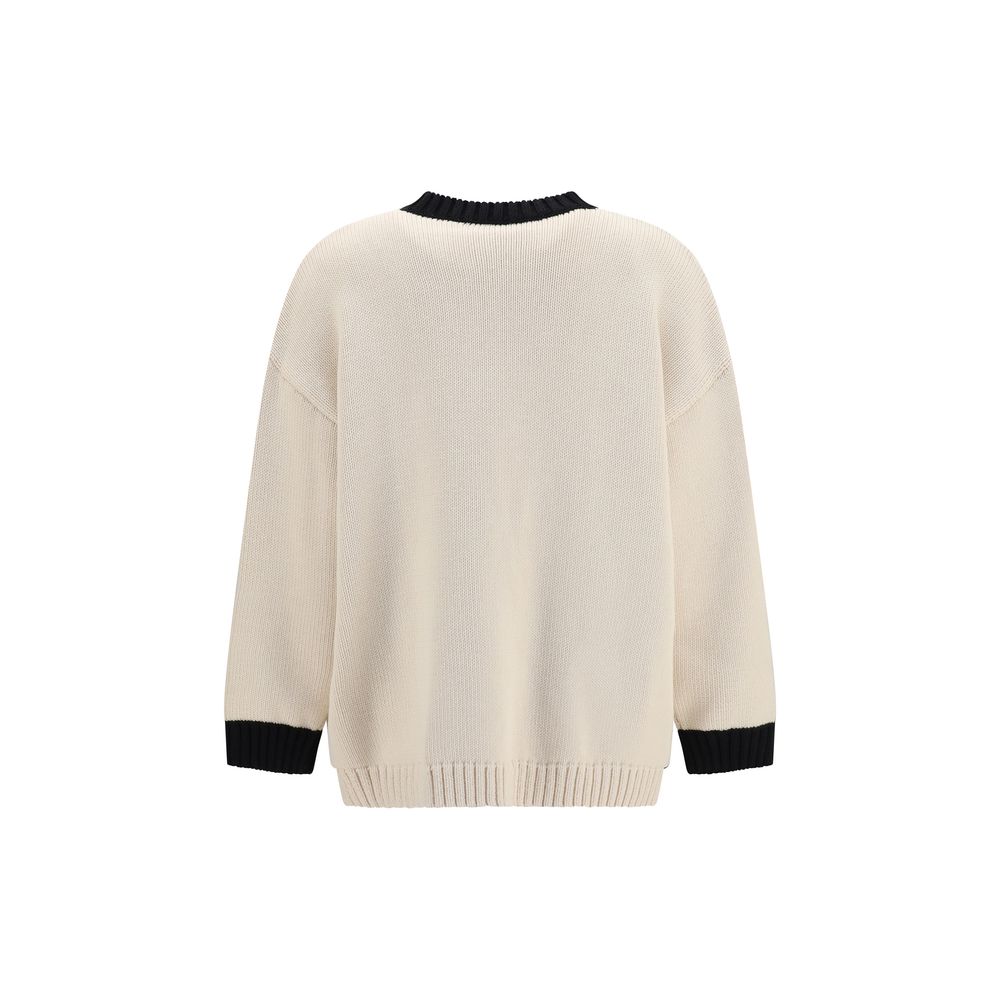 Valentino Garavani Cardigan en Coton Beige avec Nœud Polka-Dot