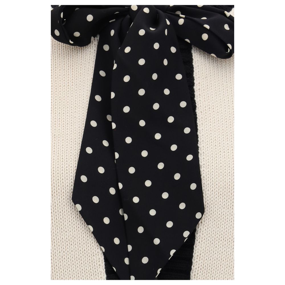 Valentino Garavani Cardigan en Coton Beige avec Nœud Polka-Dot