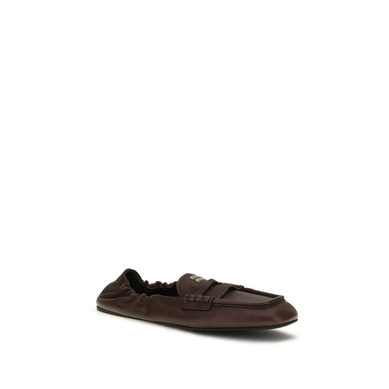Miu Miu Brown Lamb Ovis Aries Slip-On Loafers for Women
