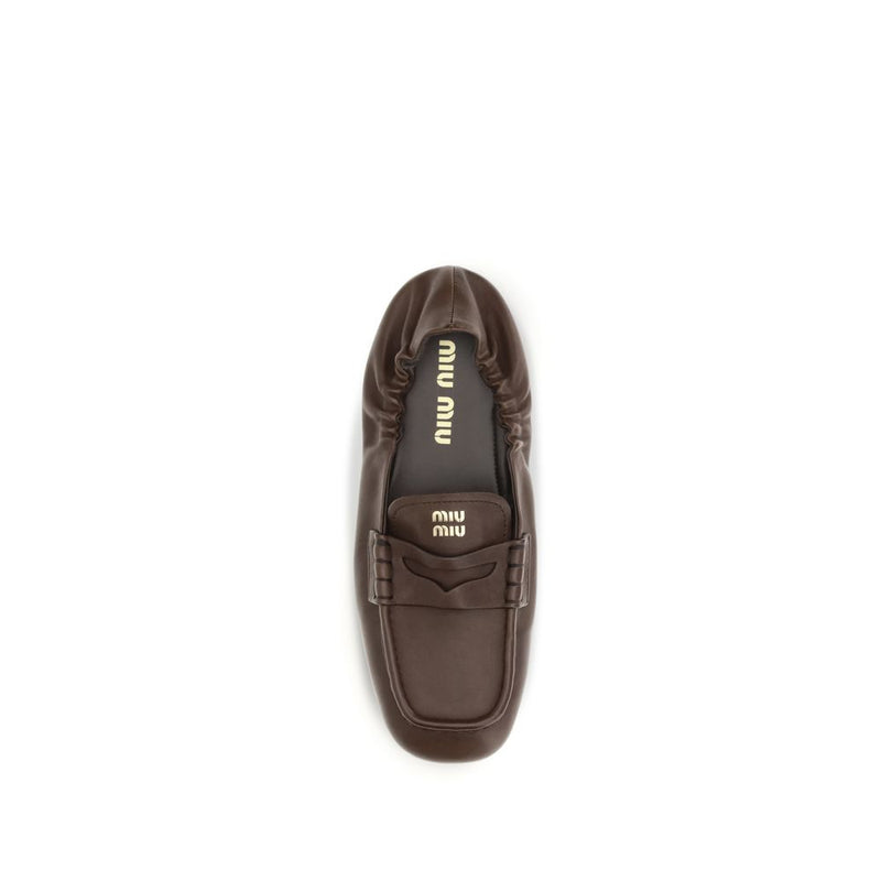 Miu Miu Brown Lamb Ovis Aries Slip-On Loafers for Women