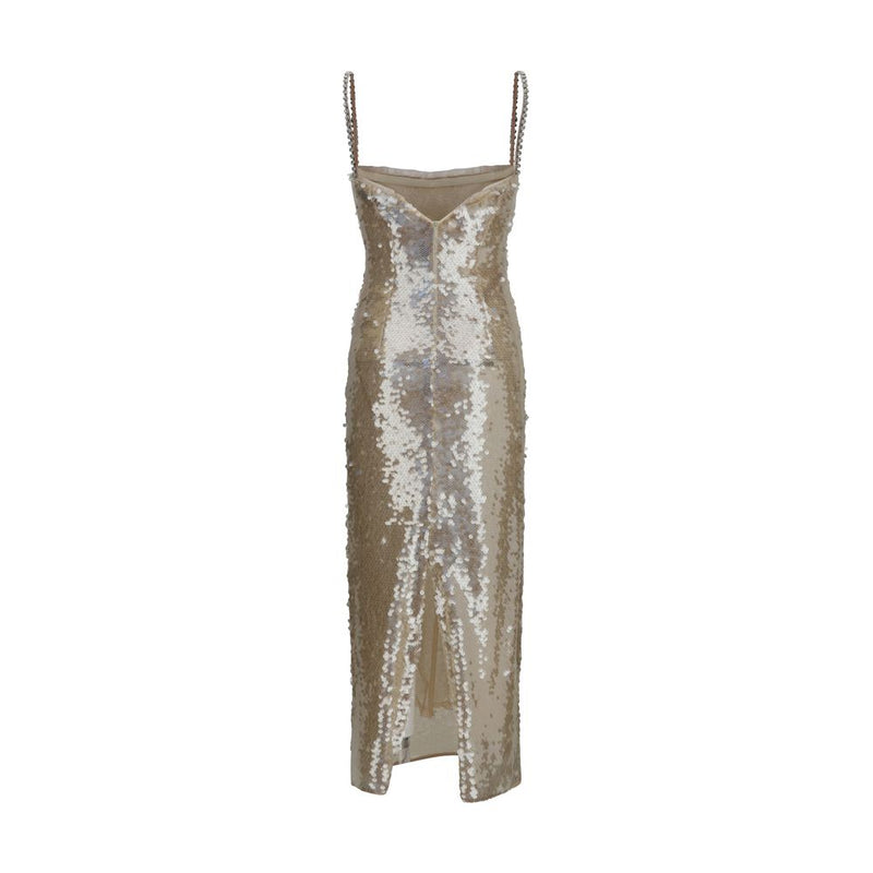 Nissa Gold Nylon Cocktail Dress - Elegant Midi Sequin Design