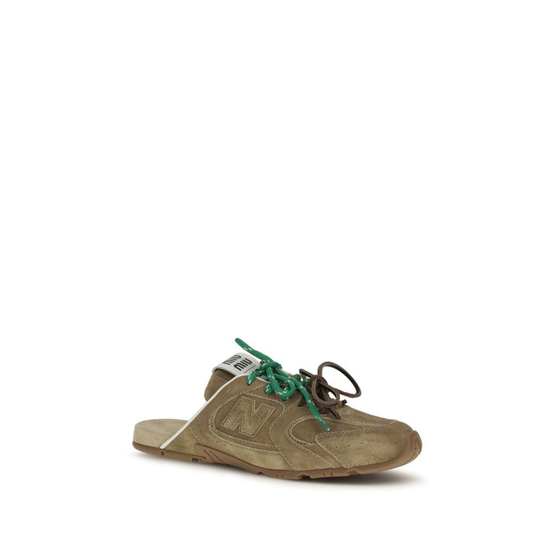 Miu Miu Beige Calf Leather Bos Taurus Athletic Sneakers