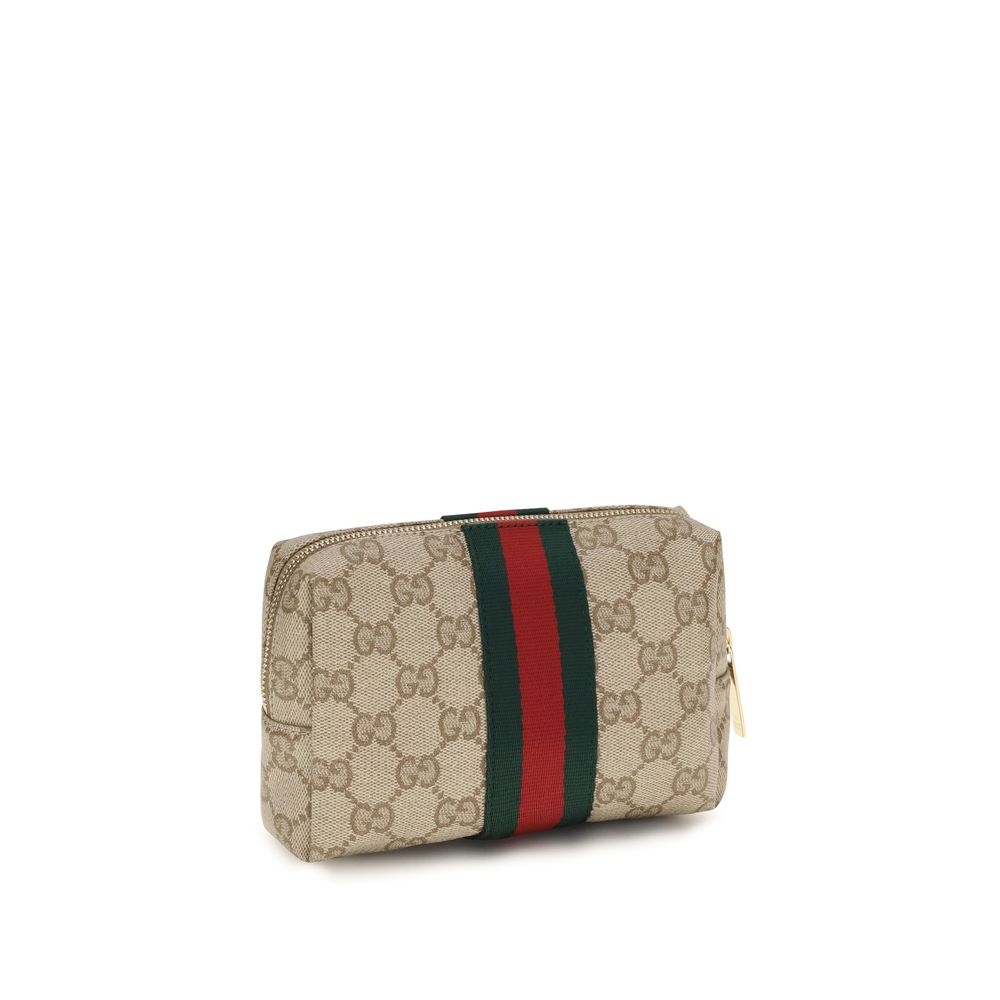 Gucci Beige Cotton Medium Beauty Case with Web Stripe