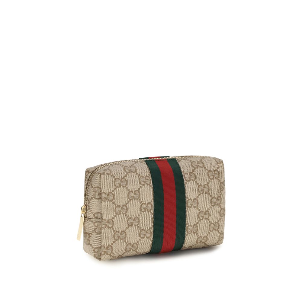 Gucci Beige Cotton Medium Beauty Case with Web Stripe